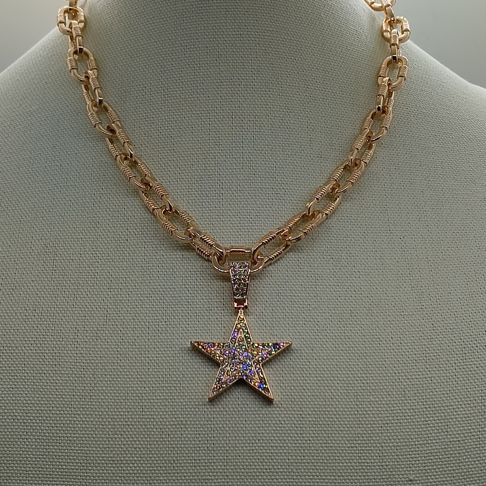White Crystal Star Paperclip Necklace